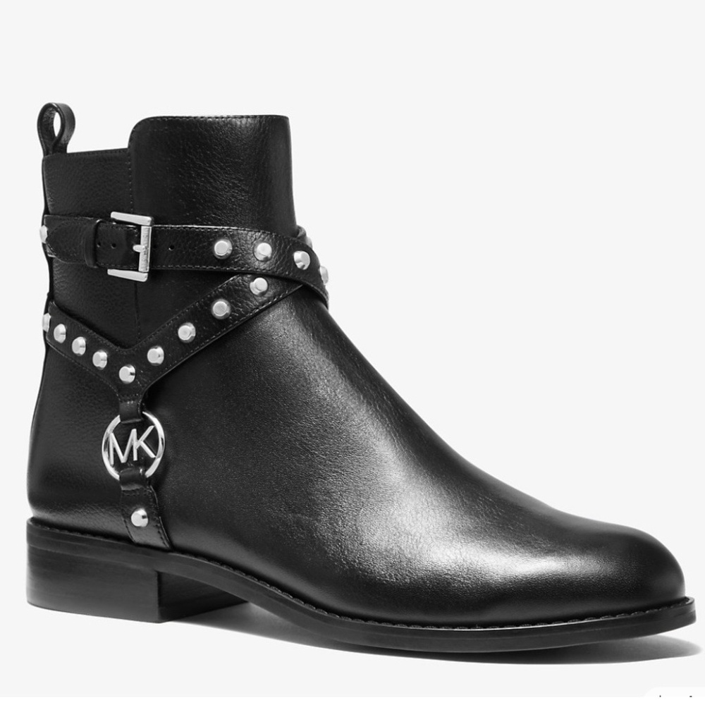 Michael Kors Black Leather Studded Ankle Boot